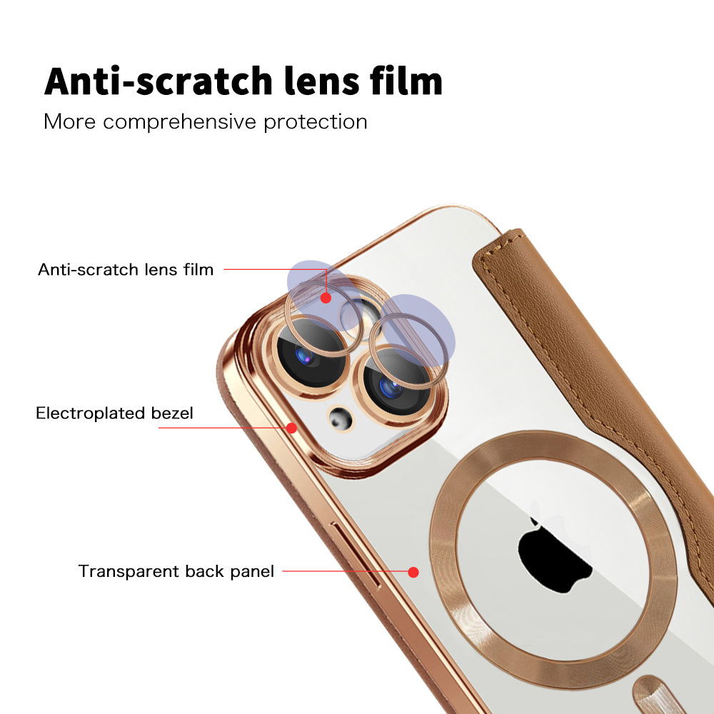 Coque MagSafe pour Apple iPhone 15, Techsuit, SmartMag Book, Marron