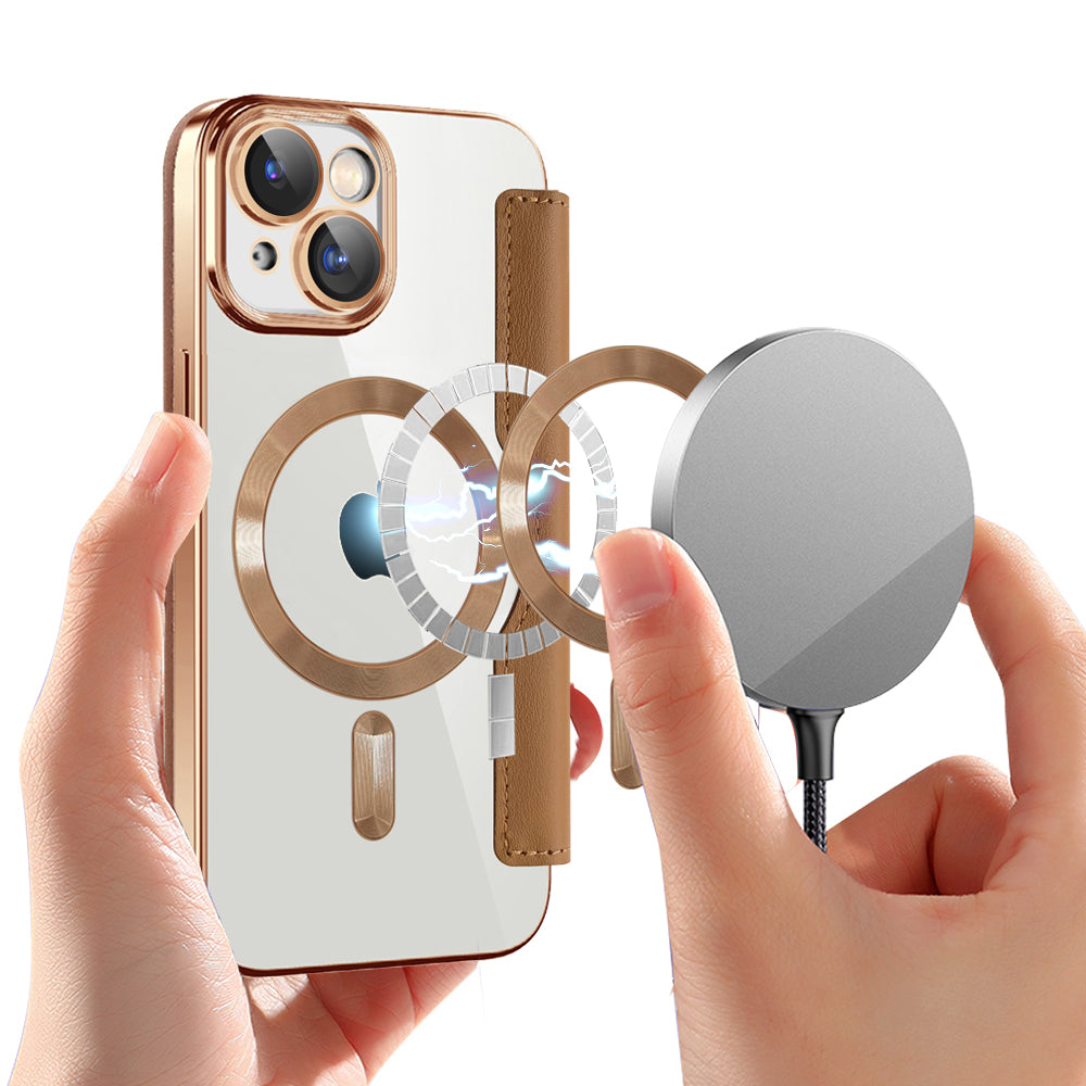 Coque MagSafe pour Apple iPhone 15, Techsuit, SmartMag Book, Marron