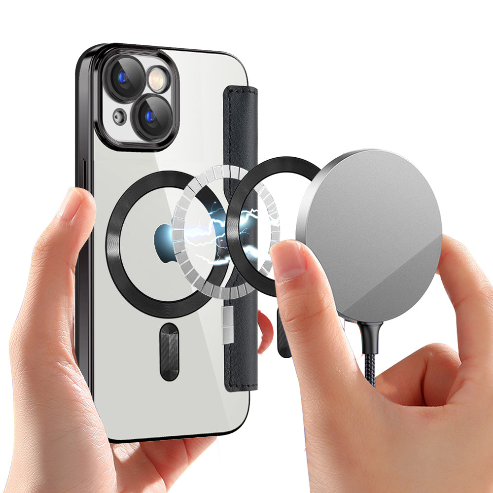 Coque MagSafe pour Apple iPhone 15, Techsuit, SmartMag Book, Noire