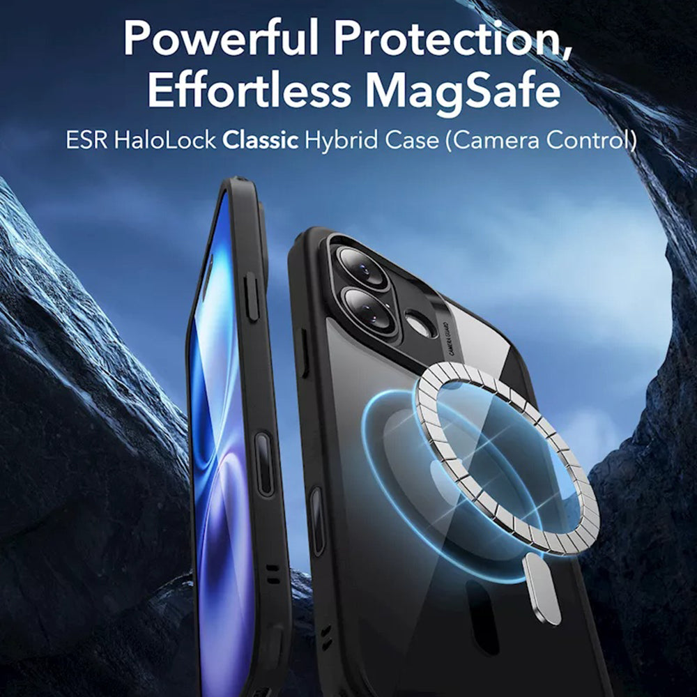 Coque MagSafe pour Apple iPhone 16, ESR, Classic Hybrid Slide, Noire Transparente