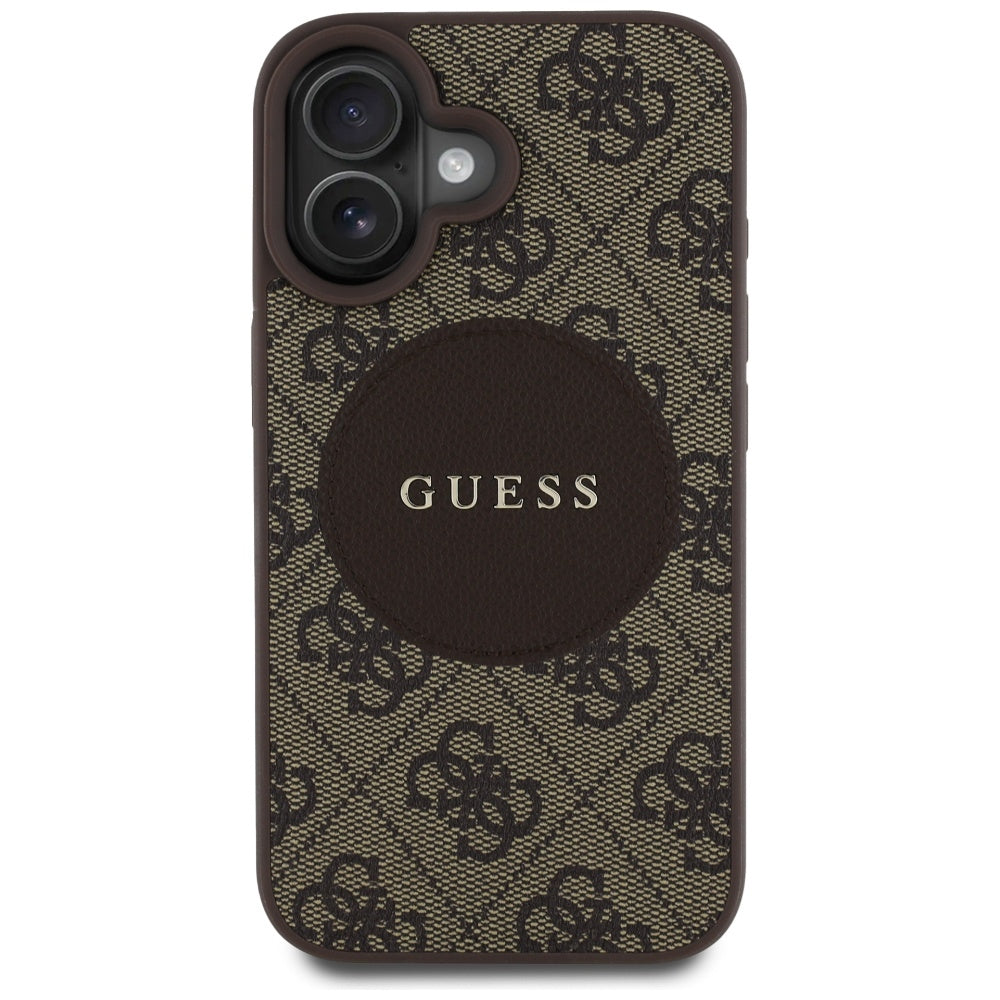 Étui MagSafe pour Apple iPhone 16, Guess, 4G Circle Classic Logo, Marron