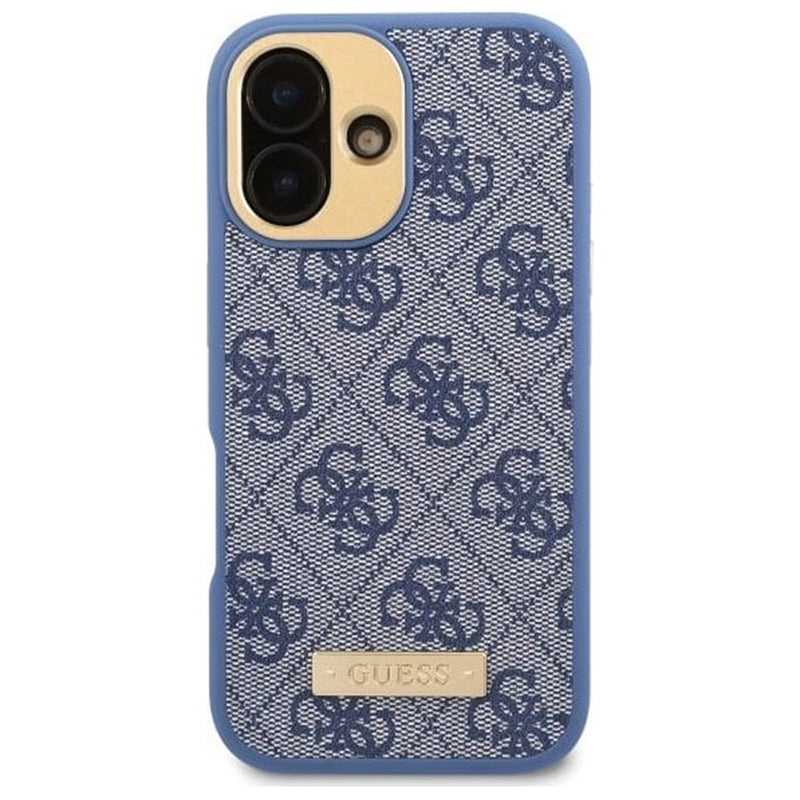 MagSafe Case for Apple iPhone 16, Guess, 4G Logo Plate, Blue