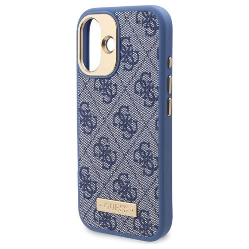 MagSafe Case for Apple iPhone 16, Guess, 4G Logo Plate, Blue