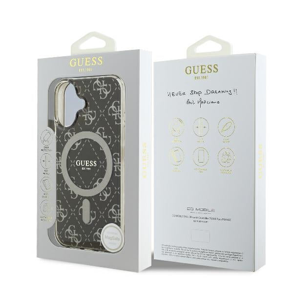 Étui MagSafe pour Apple iPhone 16, Guess, IML 4G Background, Marron