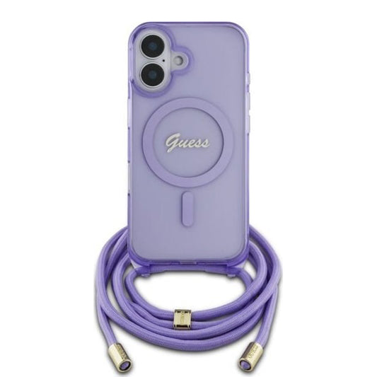 Étui MagSafe pour Apple iPhone 16, Guess, IML Crossbody Cord Script, Rose