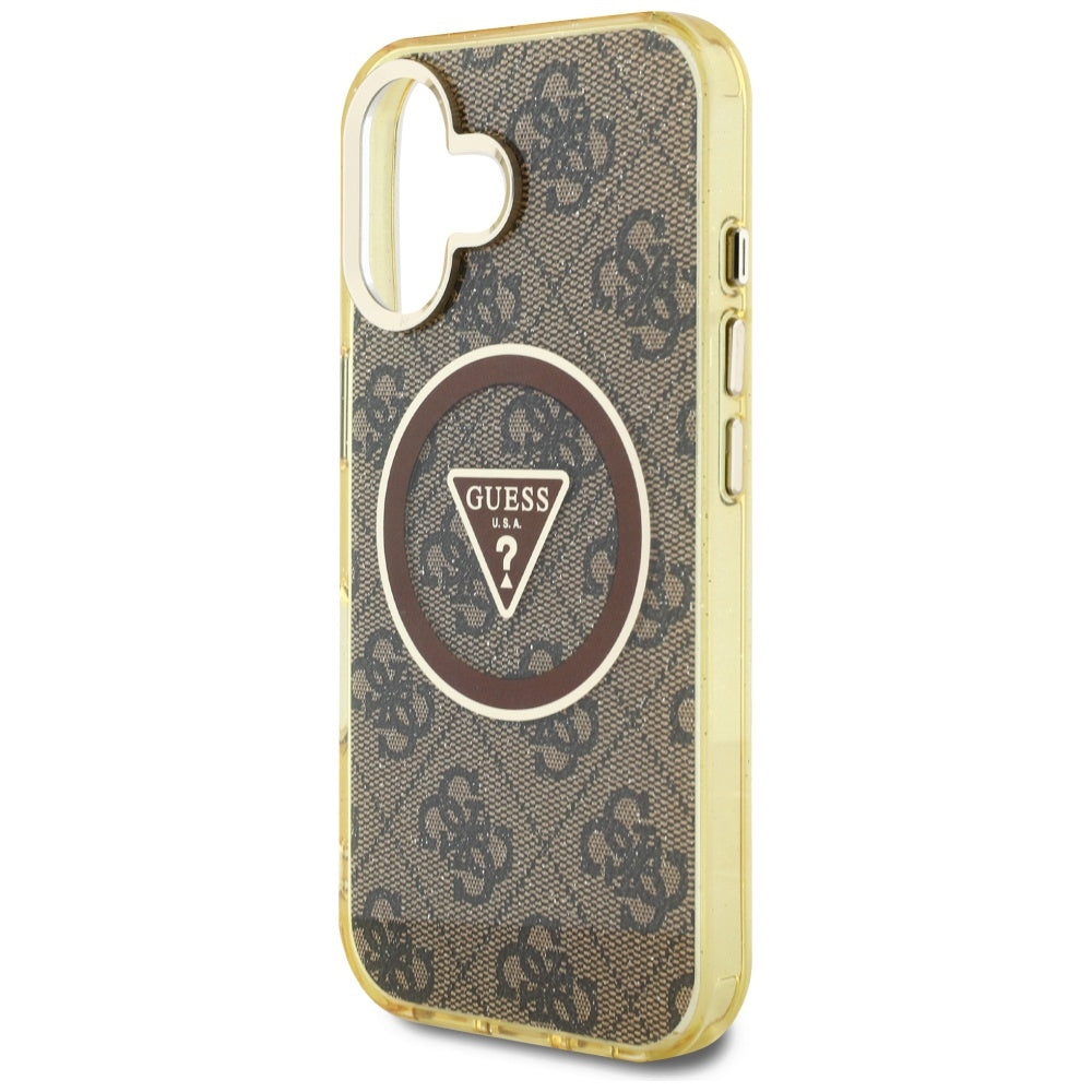 Étui MagSafe pour Apple iPhone 16, Guess, IML Glitter 4G Circle Triangle, Marron