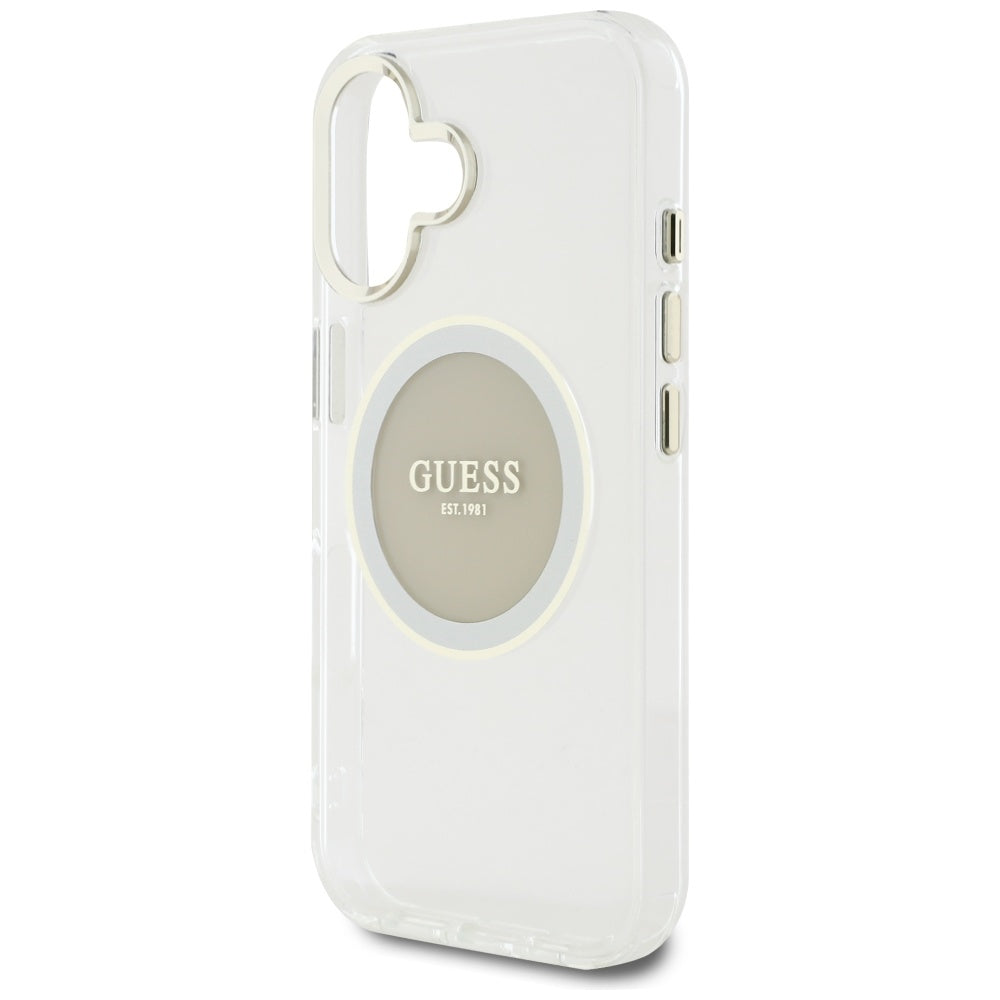 Housse MagSafe pour Apple iPhone 16, Guess, IML Cercle Métallique Coloré, Gris