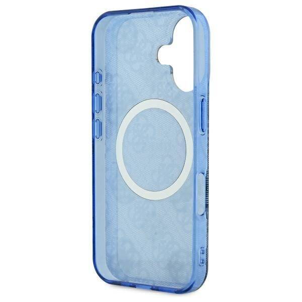 Étui MagSafe pour Apple iPhone 16, Guess, IML Peony On 4G Background, Bleu