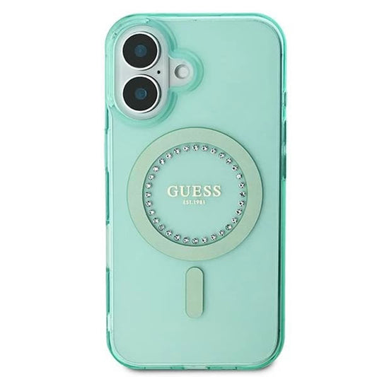 Coque MagSafe pour Apple iPhone 16, Guess, IML Rhinestone, Vert