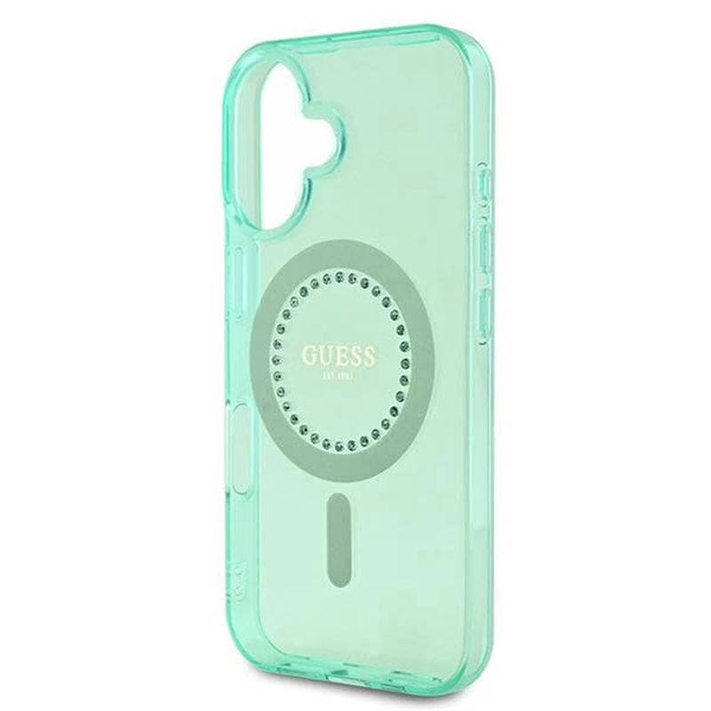 Coque MagSafe pour Apple iPhone 16, Guess, IML Rhinestone, Vert