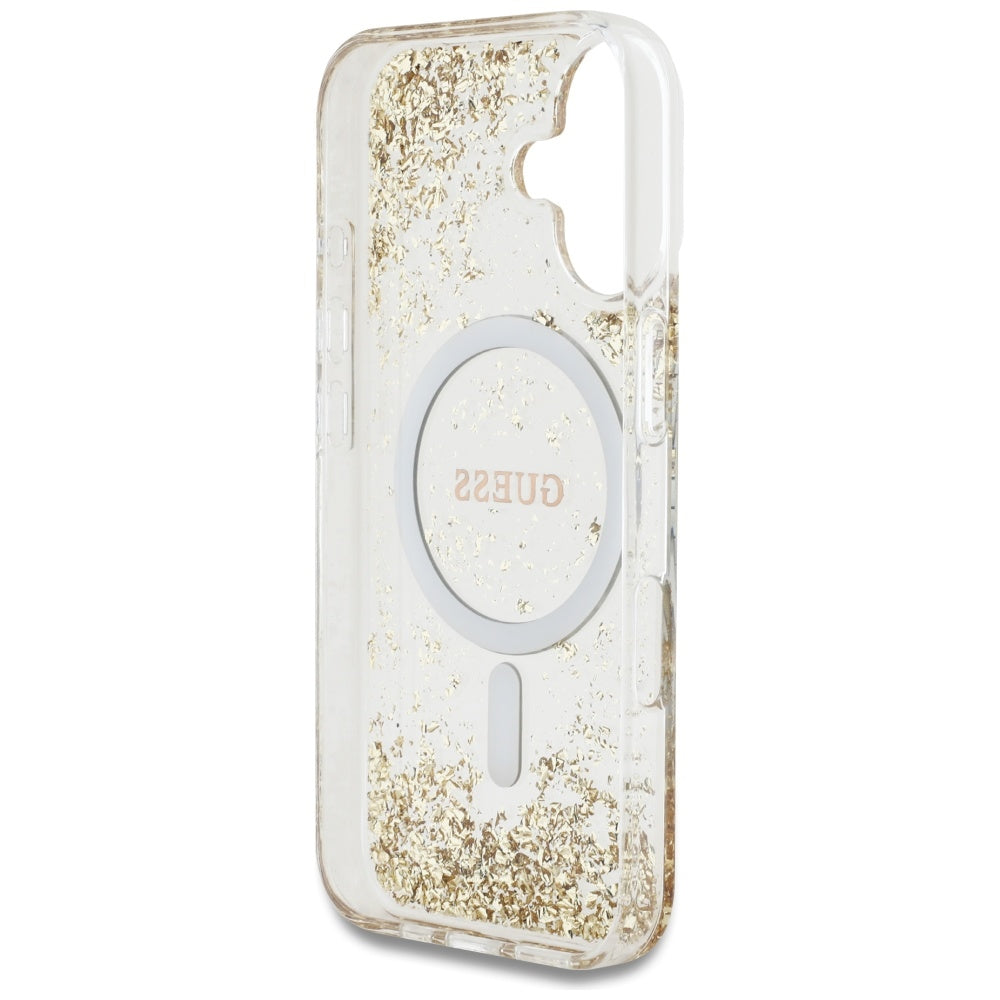Coque MagSafe pour Apple iPhone 16, Guess, Resin Bottom Glitter, Dorée