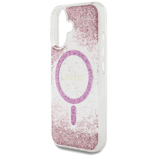 Coque MagSafe pour Apple iPhone 16, Guess, Resin Bottom Glitter, Rose