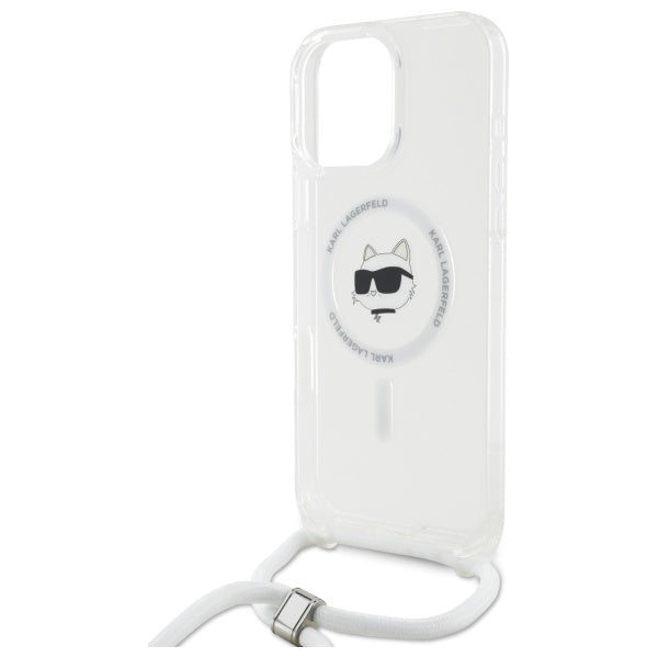 Housse MagSafe pour Apple iPhone 16, Karl Lagerfeld, IML Crossbody Choupette's Head with Strap, Transparente