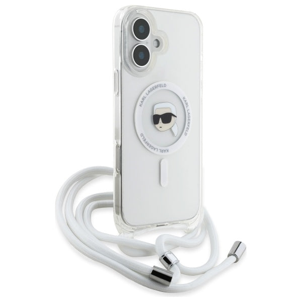 Étui MagSafe pour Apple iPhone 16, Karl Lagerfeld, IML Crossbody Karl's Head, Transparent