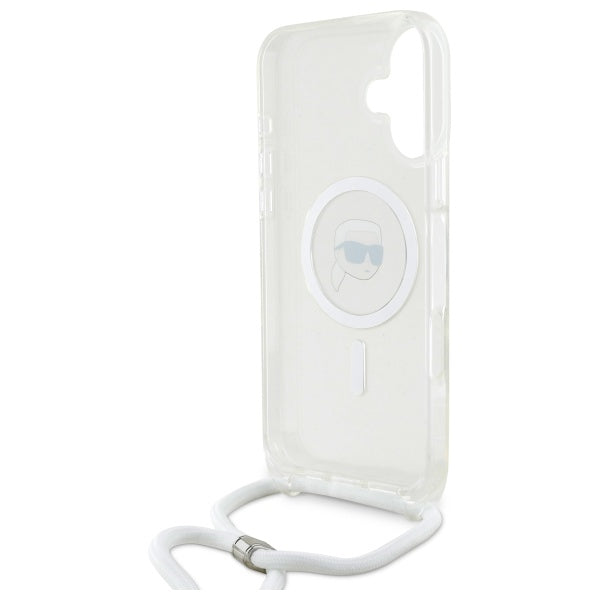 Étui MagSafe pour Apple iPhone 16, Karl Lagerfeld, IML Crossbody Karl's Head, Transparent