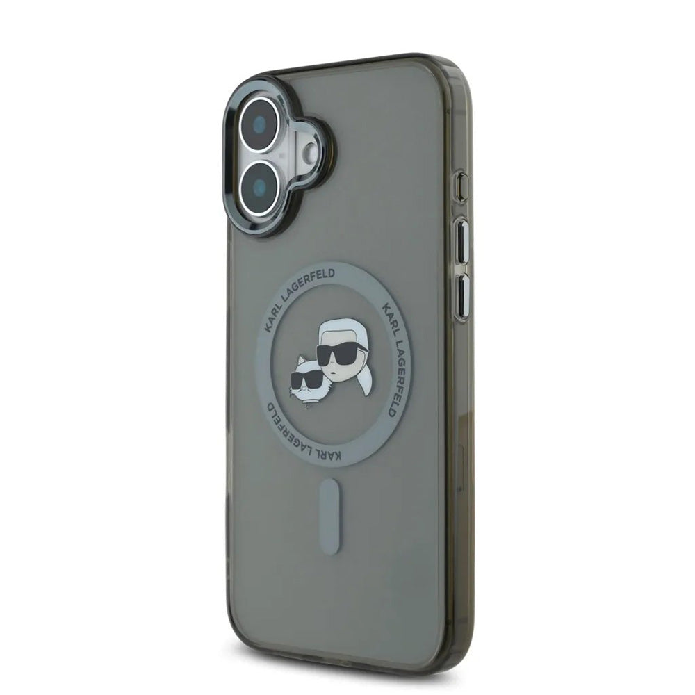Housse MagSafe pour Apple iPhone 16, Karl Lagerfeld, IML Metal Karl & Choupette's Heads, Noire
