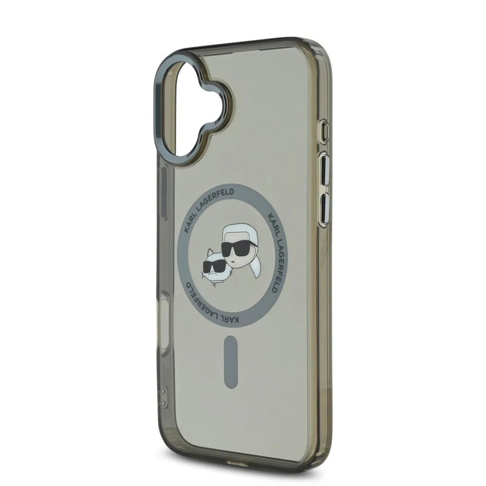 Housse MagSafe pour Apple iPhone 16, Karl Lagerfeld, IML Metal Karl & Choupette's Heads, Noire