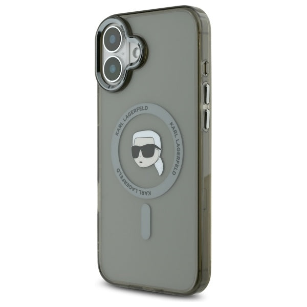 MagSafe Case for Apple iPhone 16, Karl Lagerfeld, IML Metal Karl's Head, Black