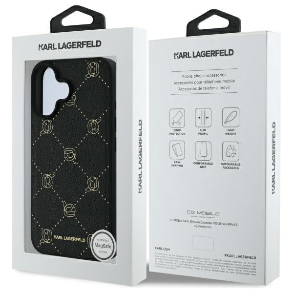 Étui MagSafe pour Apple iPhone 16, Karl Lagerfeld, Tête de Karl, Noir