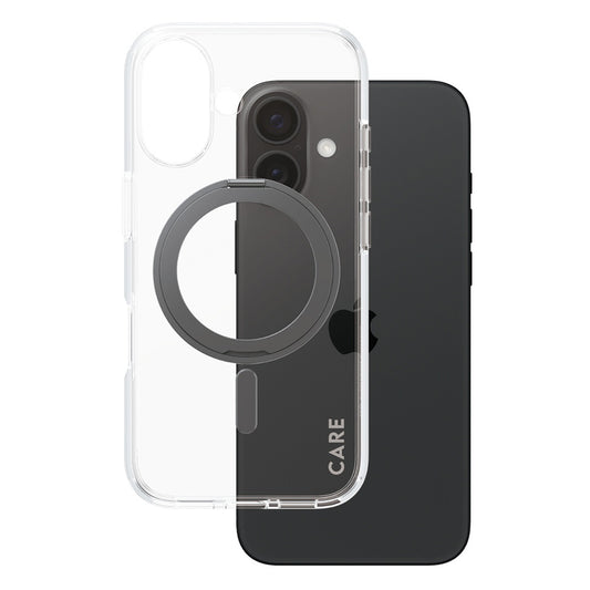 Coque MagSafe pour Apple iPhone 16, PanzerGlass, avec fonction support, Transparente Noire