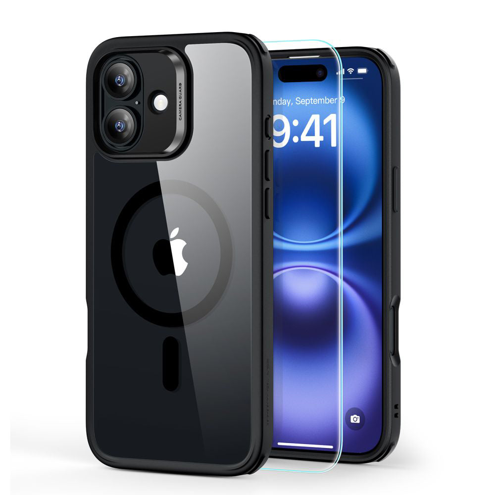 Coque MagSafe pour Apple iPhone 16 Plus, ESR, Classic Hybrid avec Protecteur d'Écran, Noir Transparent
