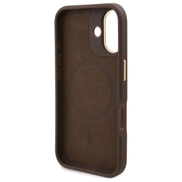 Housse MagSafe pour Apple iPhone 16 Plus, Guess, Plaque Logo 4G, Marron