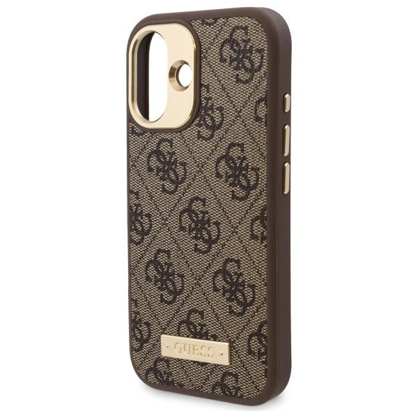 Housse MagSafe pour Apple iPhone 16 Plus, Guess, Plaque Logo 4G, Marron