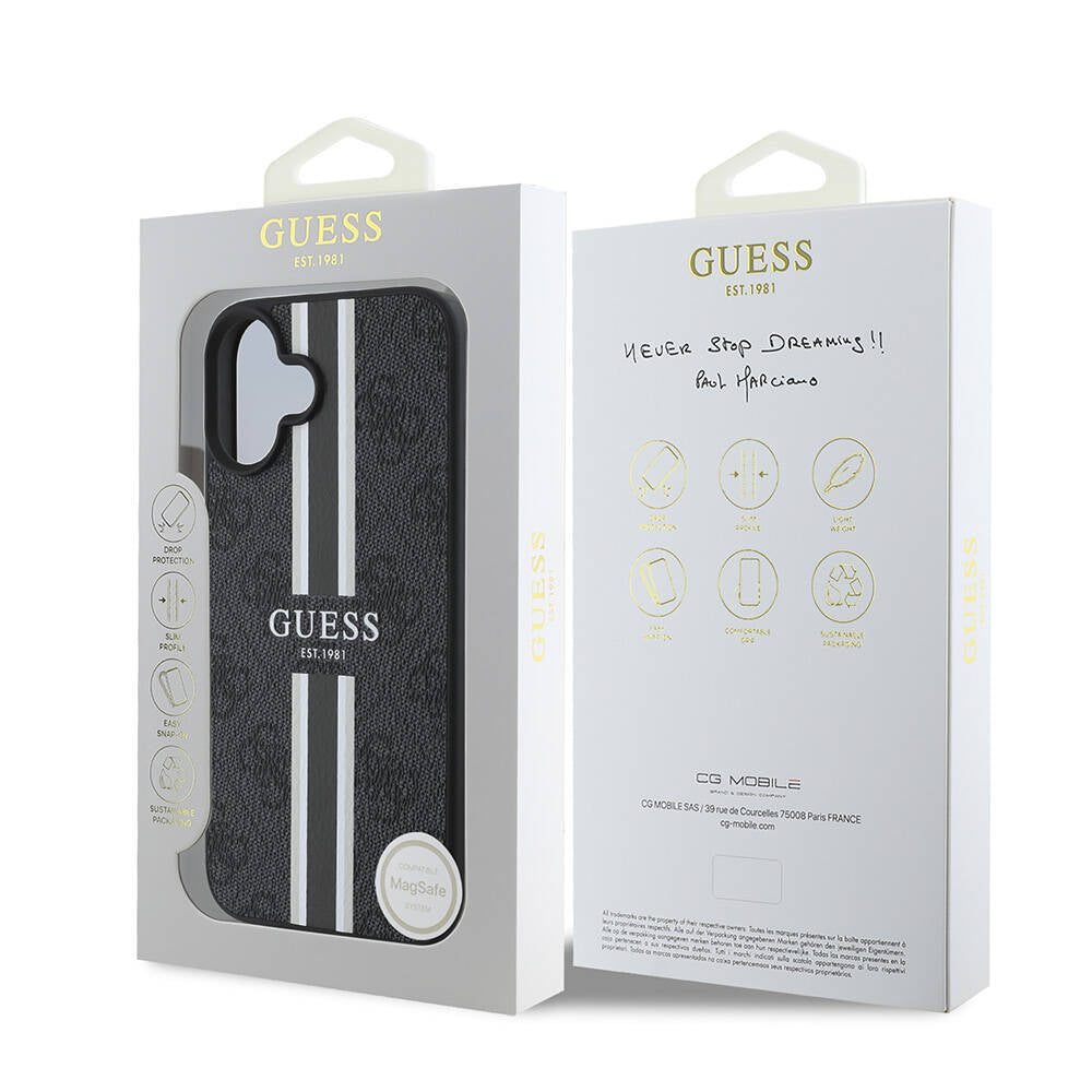 MagSafe Case for Apple iPhone 16 Plus, Guess, 4G Printed Stripes, Black