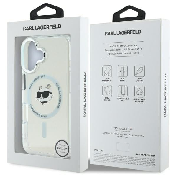 Coque MagSafe pour Apple iPhone 16 Plus, Karl Lagerfeld, IML Metal Choupette's Head, Blanche