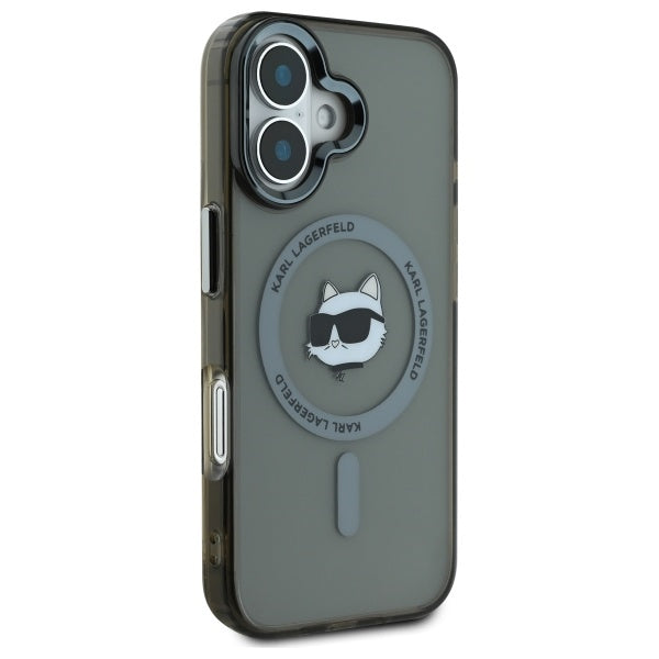 Housse MagSafe pour Apple iPhone 16 Plus, Karl Lagerfeld, IML Metal Choupette's Head, Noire