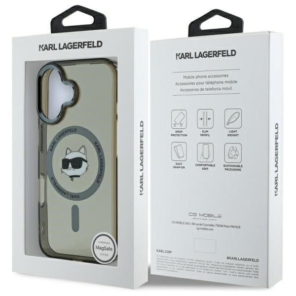 Housse MagSafe pour Apple iPhone 16 Plus, Karl Lagerfeld, IML Metal Choupette's Head, Noire