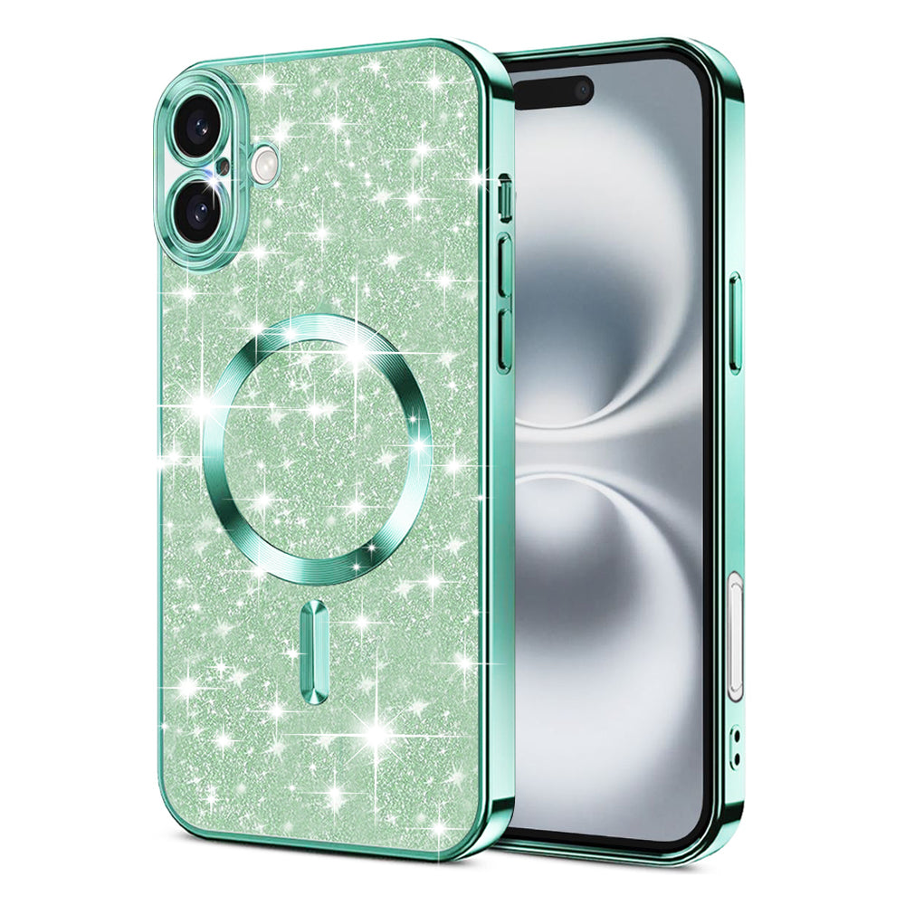 Coque MagSafe pour Apple iPhone 16 Plus, Techsuit, Luxury Glitter, Vert Clair