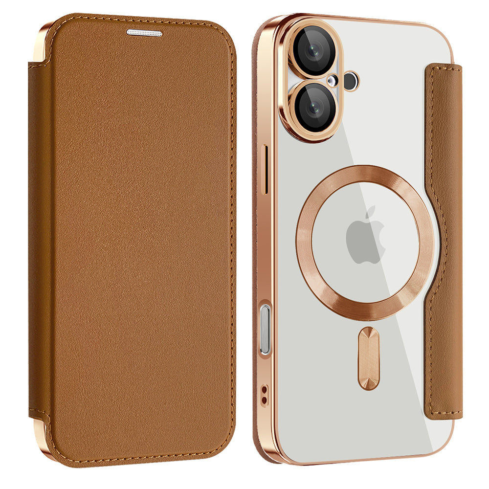 Coque MagSafe pour Apple iPhone 16 Plus, Techsuit, SmartMag Book, Marron