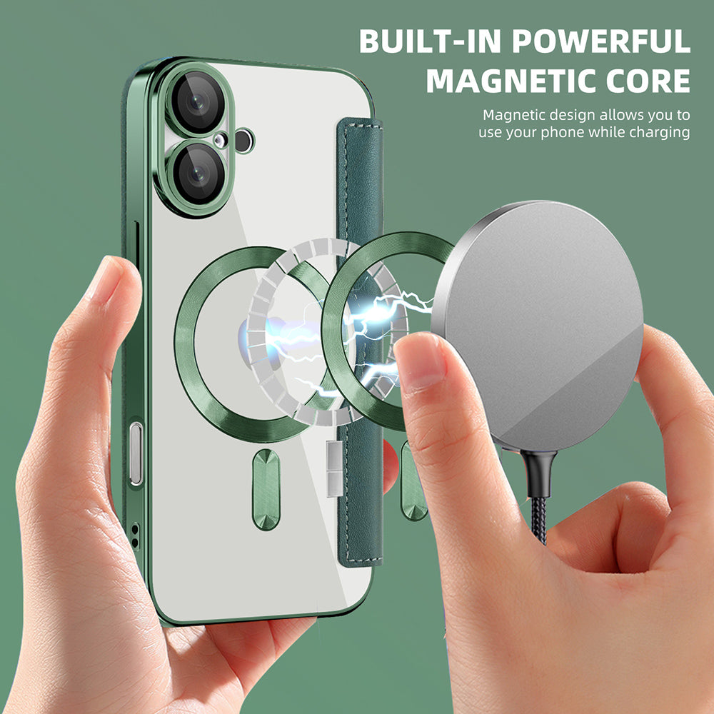 Coque MagSafe pour Apple iPhone 16 Plus, Techsuit, SmartMag Book, Vert