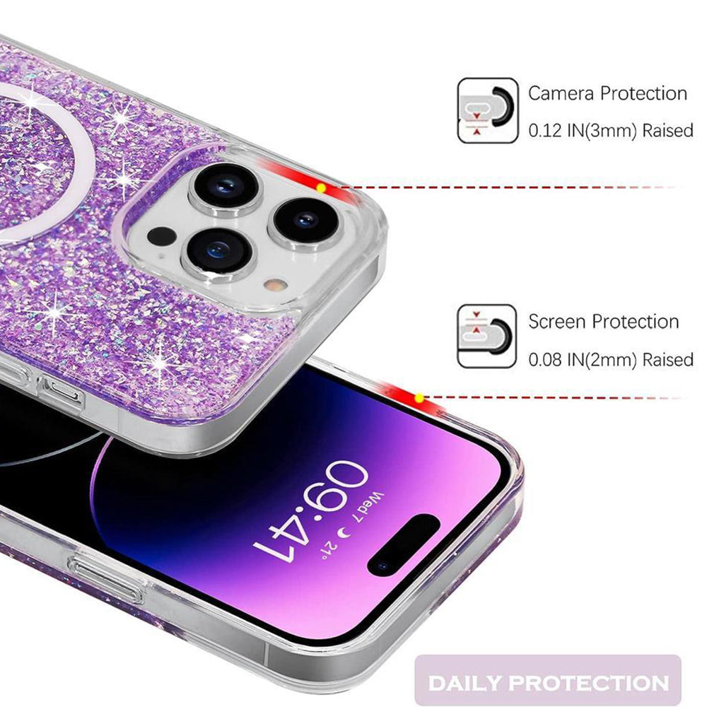 Coque MagSafe pour Apple iPhone 16 Plus, Techsuit, Paillettes Étincelantes, Magenta