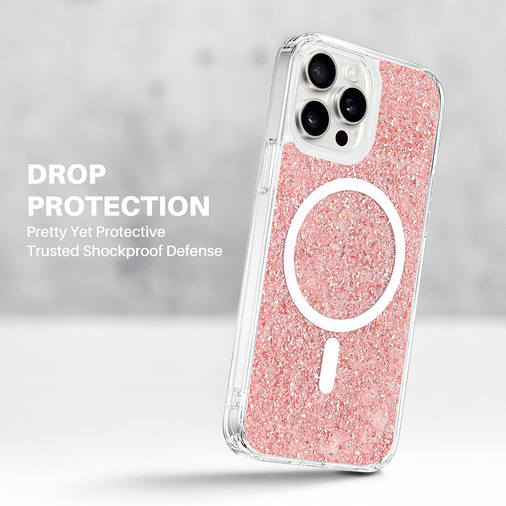 Coque MagSafe pour Apple iPhone 16 Plus, Techsuit, Paillettes Étincelantes, Magenta