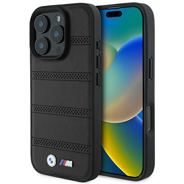 Coque MagSafe pour Apple iPhone 16 Pro, BMW, M Perforated And Stitched Line, Noire
