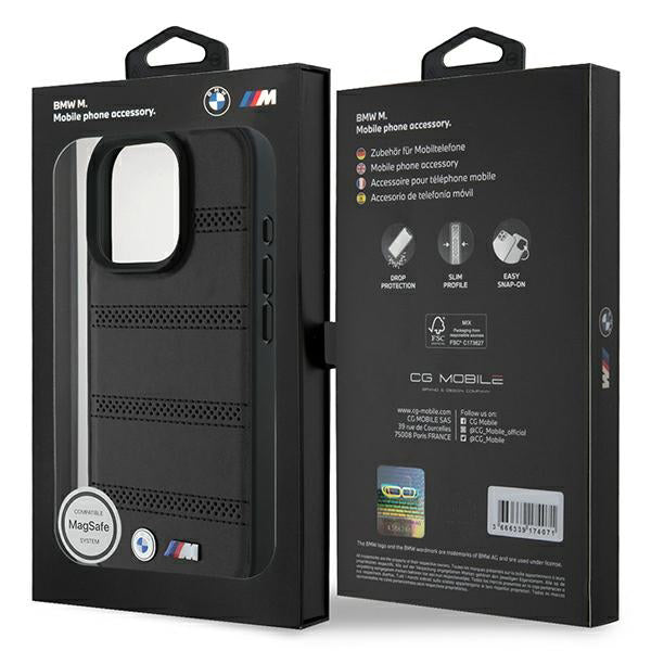 Coque MagSafe pour Apple iPhone 16 Pro, BMW, M Perforated And Stitched Line, Noire