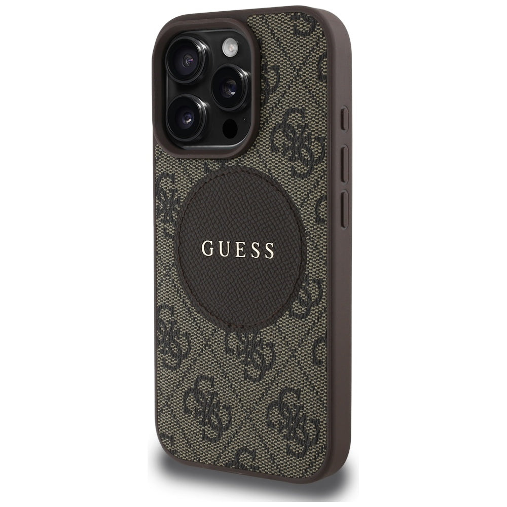 MagSafe Case for Apple iPhone 16 Pro, Guess, 4G Circle Classic Logo, Brown