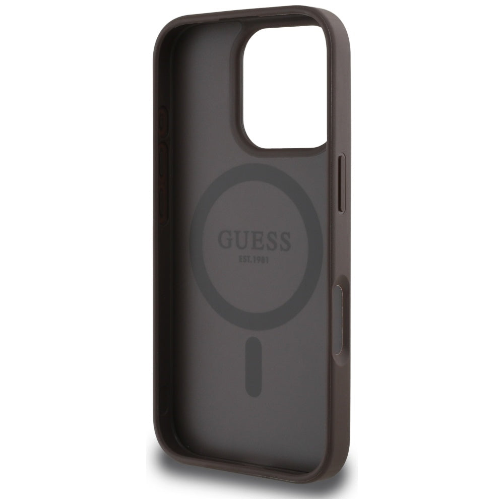 MagSafe Case for Apple iPhone 16 Pro, Guess, 4G Circle Classic Logo, Brown