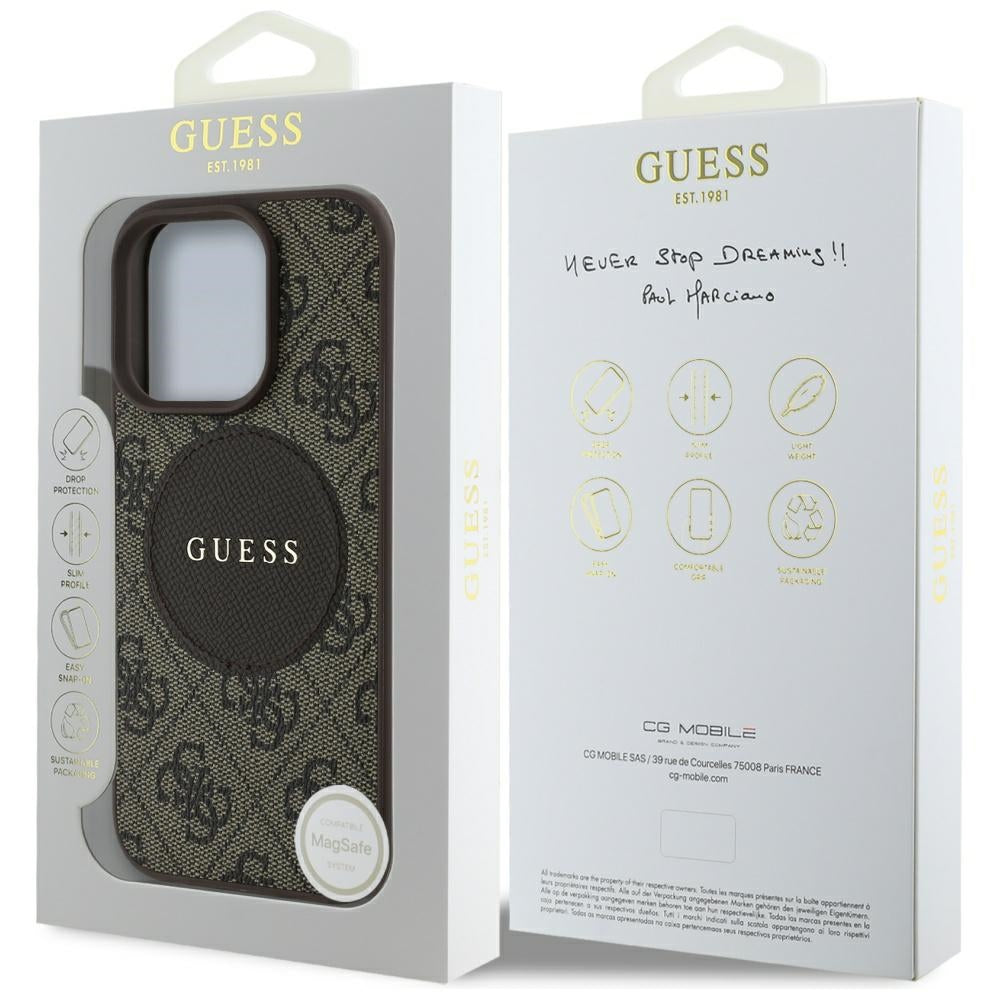 MagSafe Case for Apple iPhone 16 Pro, Guess, 4G Circle Classic Logo, Brown