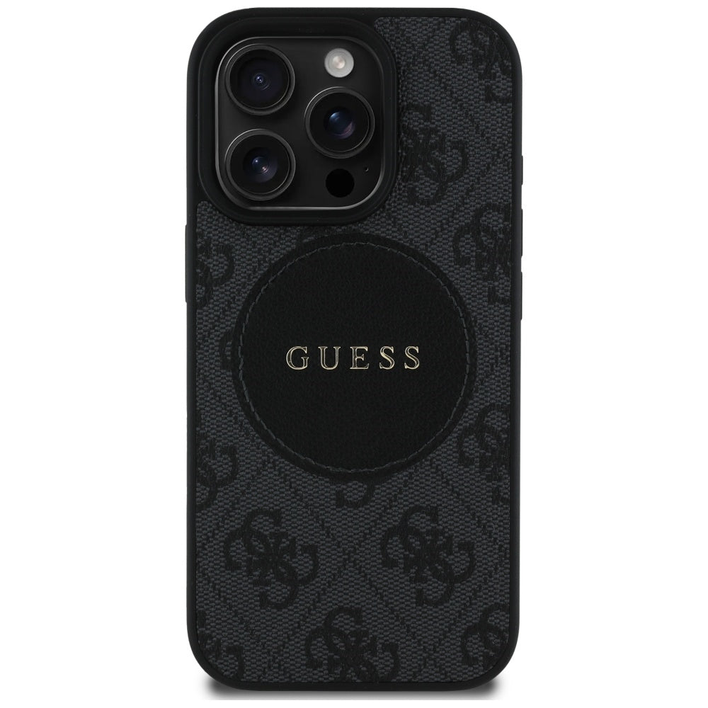 Étui MagSafe pour Apple iPhone 16 Pro, Guess, Logo Classique Cercle 4G, Noir