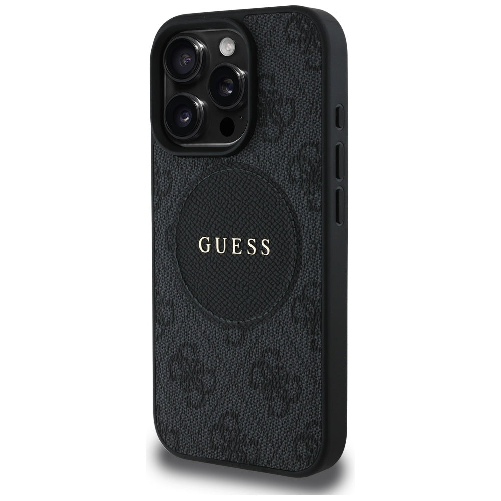 Étui MagSafe pour Apple iPhone 16 Pro, Guess, Logo Classique Cercle 4G, Noir