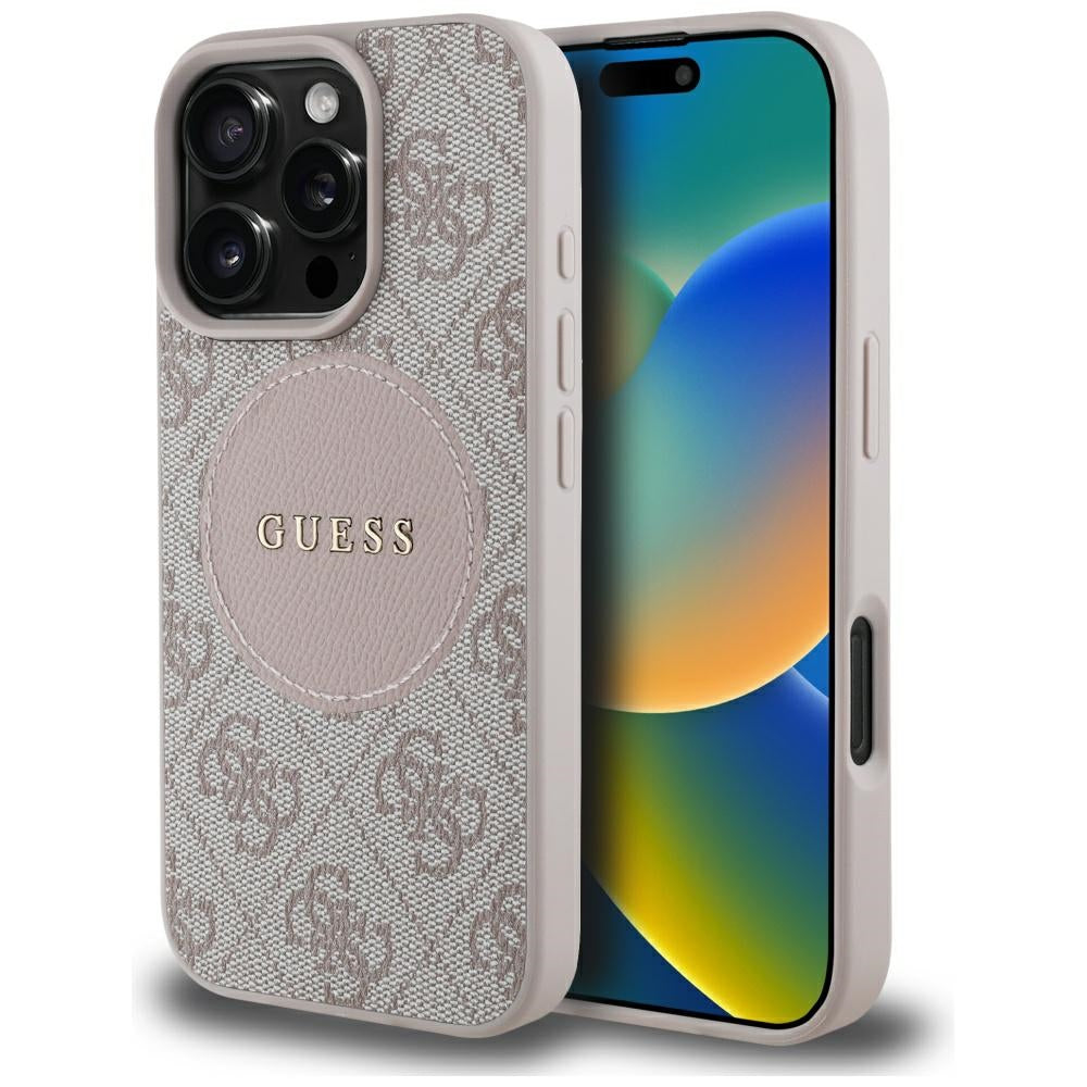 Étui MagSafe pour Apple iPhone 16 Pro, Guess, 4G Circle Classic Logo, Rose