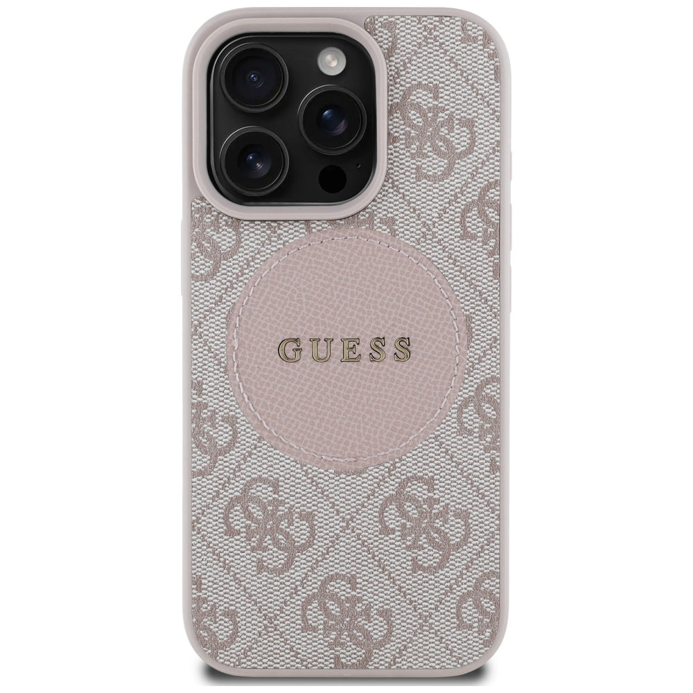 Étui MagSafe pour Apple iPhone 16 Pro, Guess, 4G Circle Classic Logo, Rose