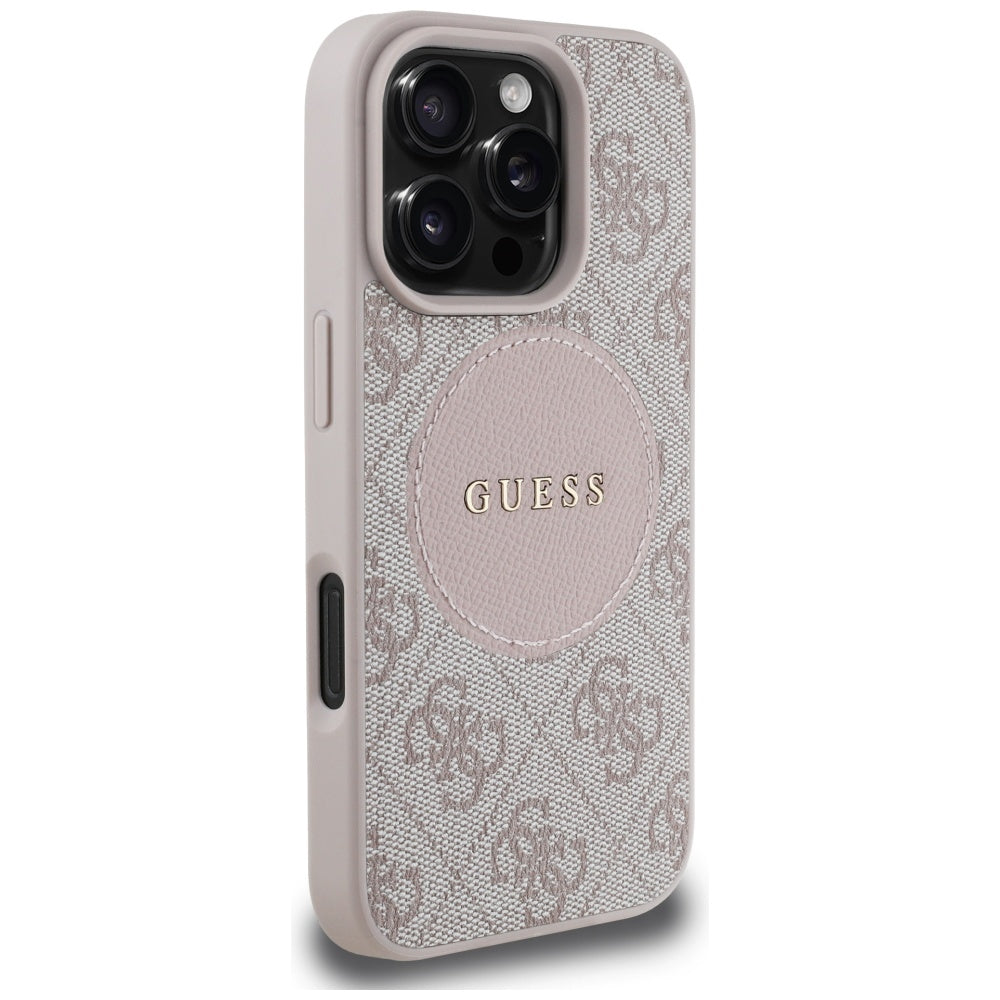 Étui MagSafe pour Apple iPhone 16 Pro, Guess, 4G Circle Classic Logo, Rose