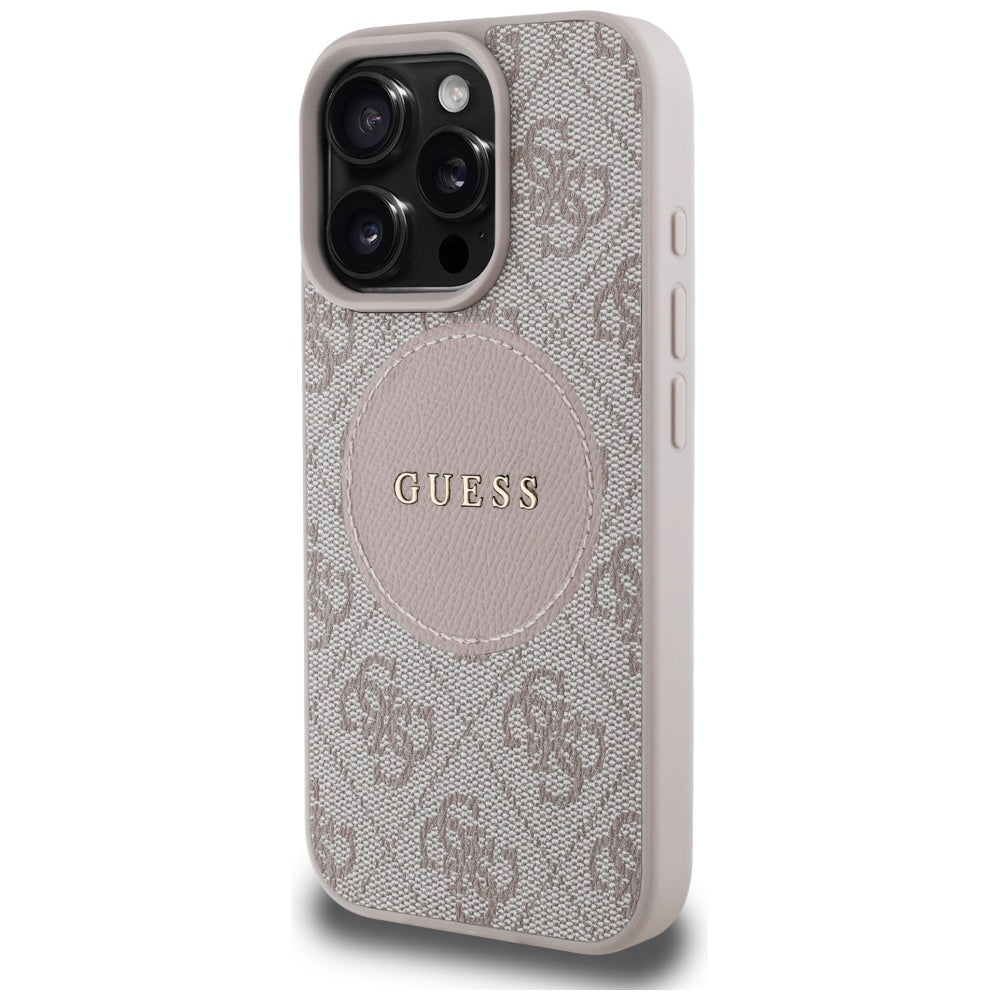 Étui MagSafe pour Apple iPhone 16 Pro, Guess, 4G Circle Classic Logo, Rose