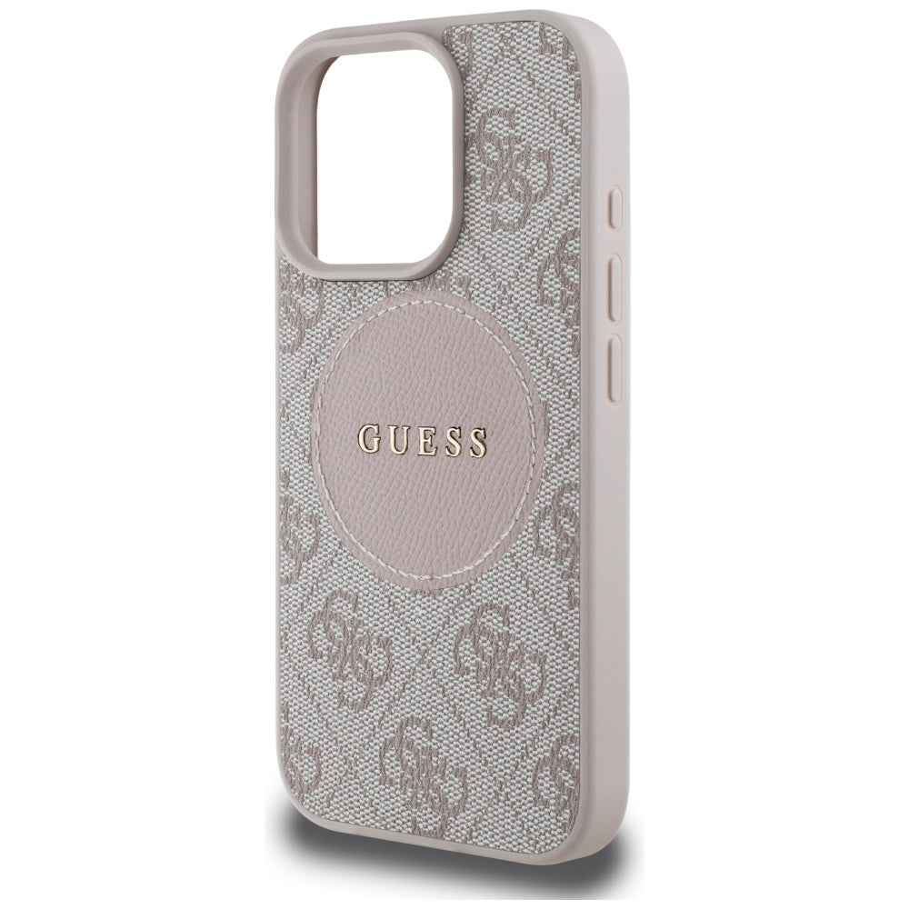 Étui MagSafe pour Apple iPhone 16 Pro, Guess, 4G Circle Classic Logo, Rose