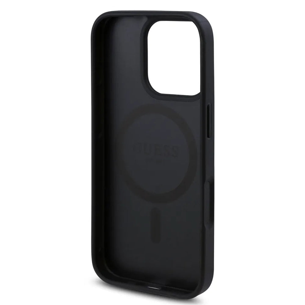 Coque MagSafe pour Apple iPhone 16 Pro, Guess, Imprimé Fleurs 4G, Noire
