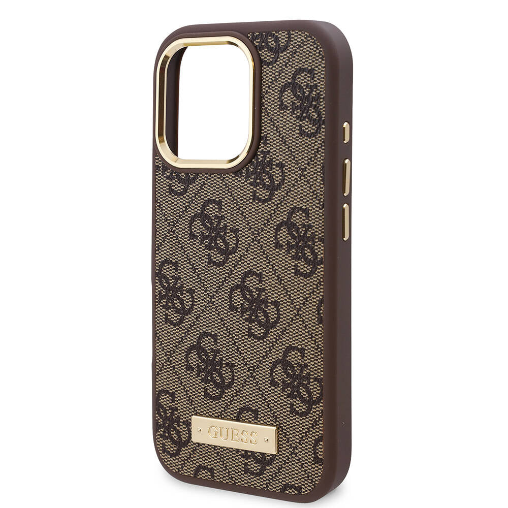 Coque MagSafe pour Apple iPhone 16 Pro, Guess, Plaque Logo 4G, Rose